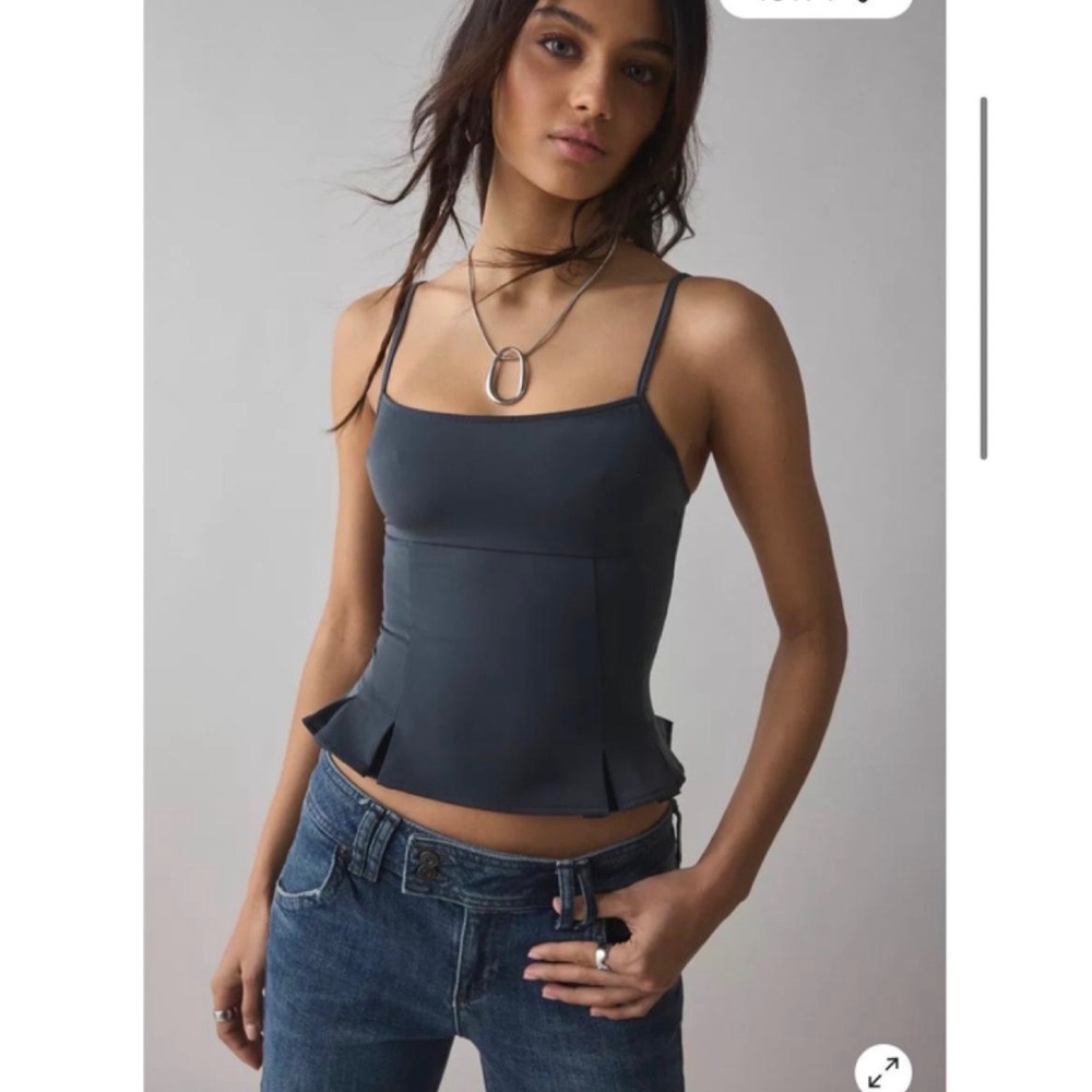 Kimchi Blue Black Smocked Back Peplum Cami Top Square Neck OB2192427  M